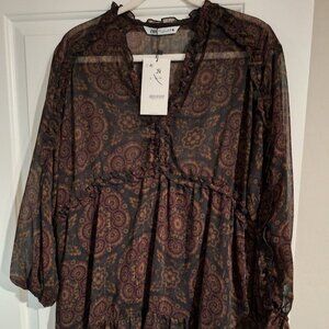 Zara Black & Red Sheer Blouse